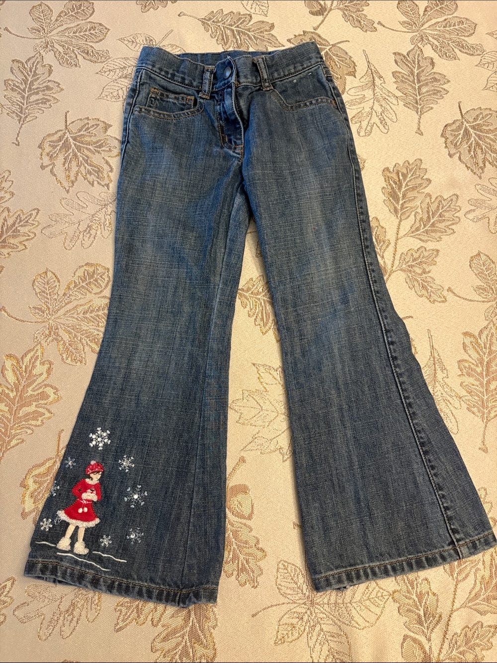 Gymboree Dark Blue Flare Jeans with Red Holiday Skater Embroidery